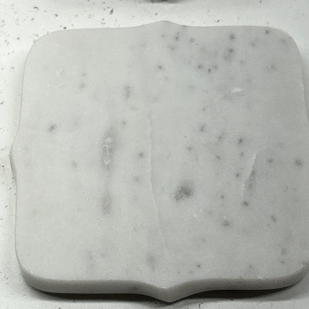 Vintage Set of 4 White Marble Coasters Scalloped Edges Square Drink Holder